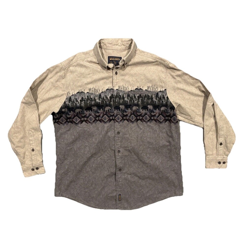 Vtg Woolrich Shirt Mens XL Aztec Southwest Bear Print Western Outdoors Button Up